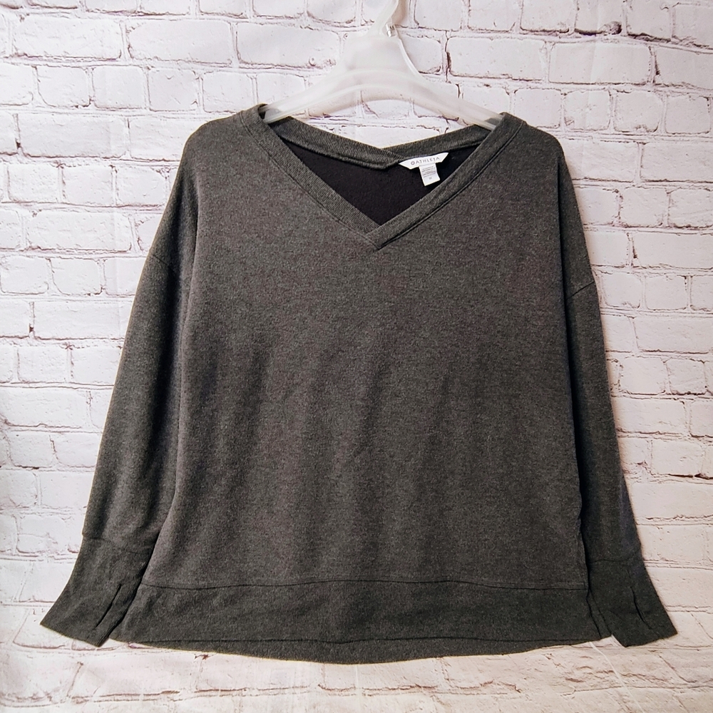 Athleta Womens 1X Zephyr V Neck Grey Modal Long sleeve Athleisure Running Lounge